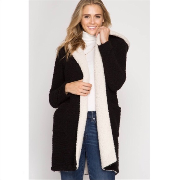 ✨LAST 1✨ 🎁Black Hooded Shearling Fleece Jacket - Picture 5 of 6